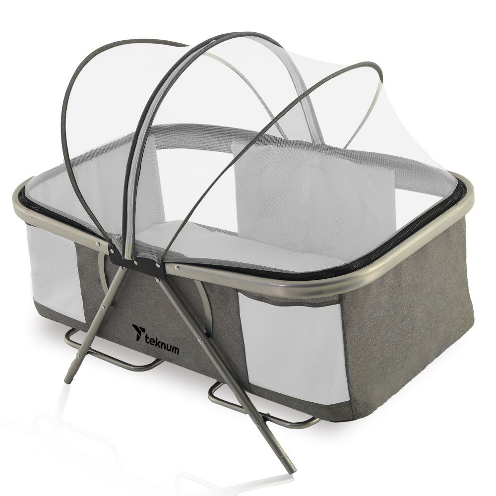 Teknum - 3-in-1 Baby Cot/Cradle W/ Mosquito Net & Wheels - Grey