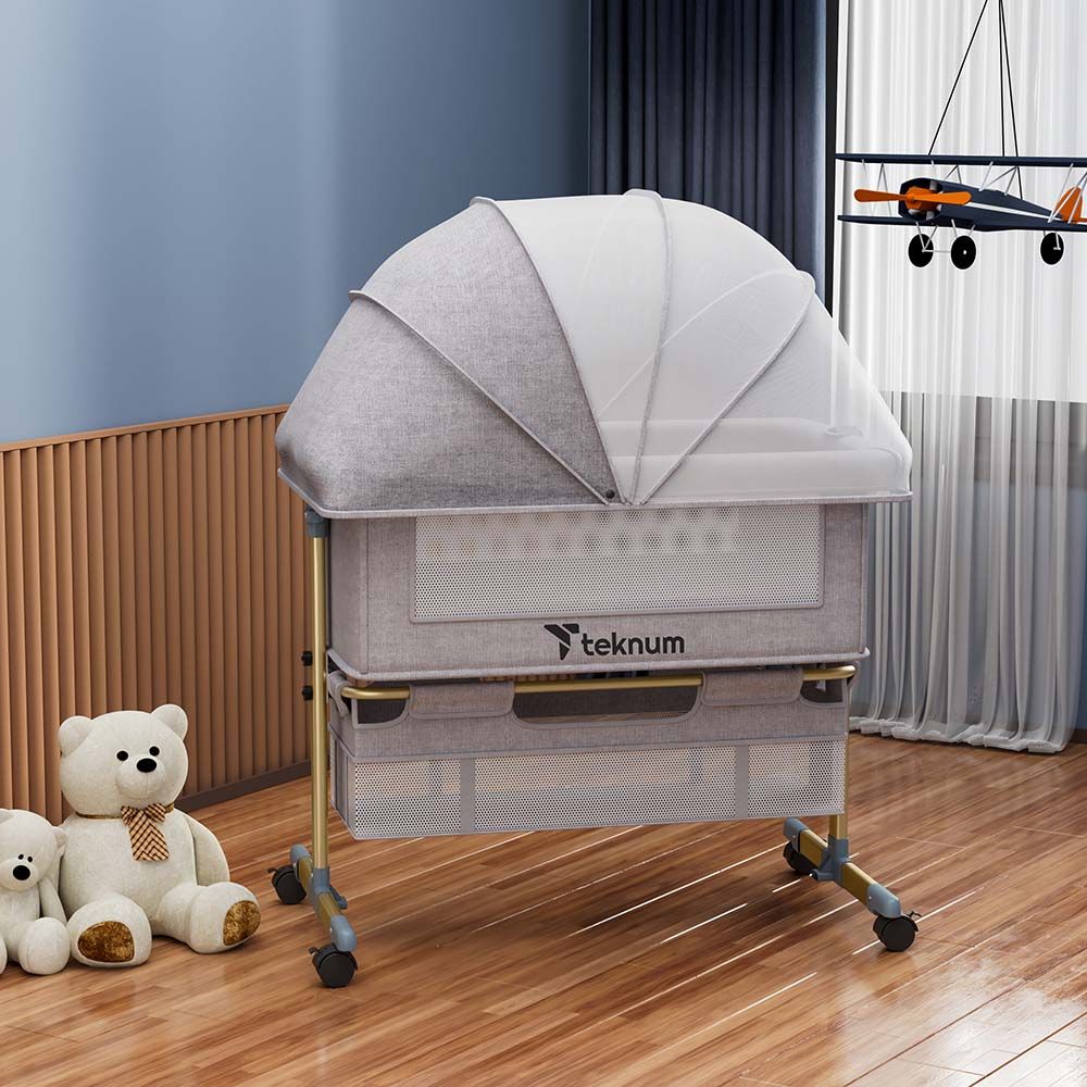 Teknum - Sunshine Bedside Crib - Light Grey