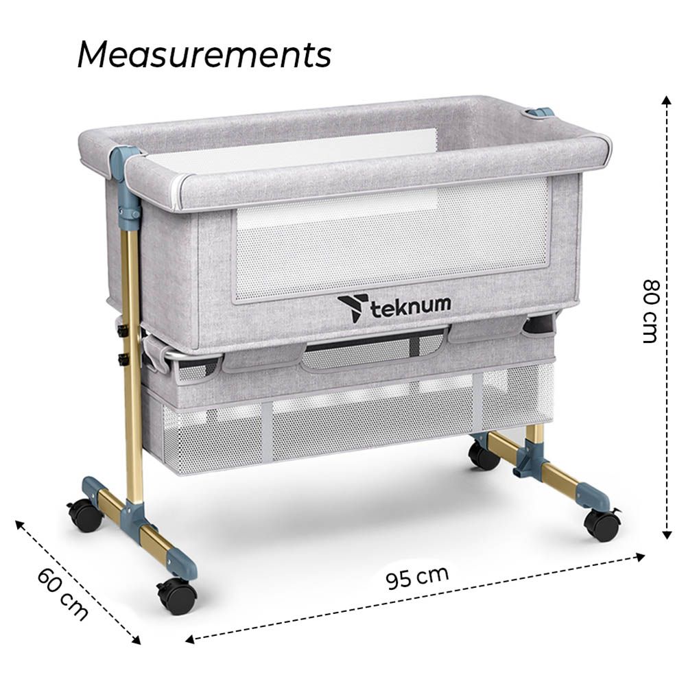 Teknum - Sunshine Bedside Crib - Light Grey