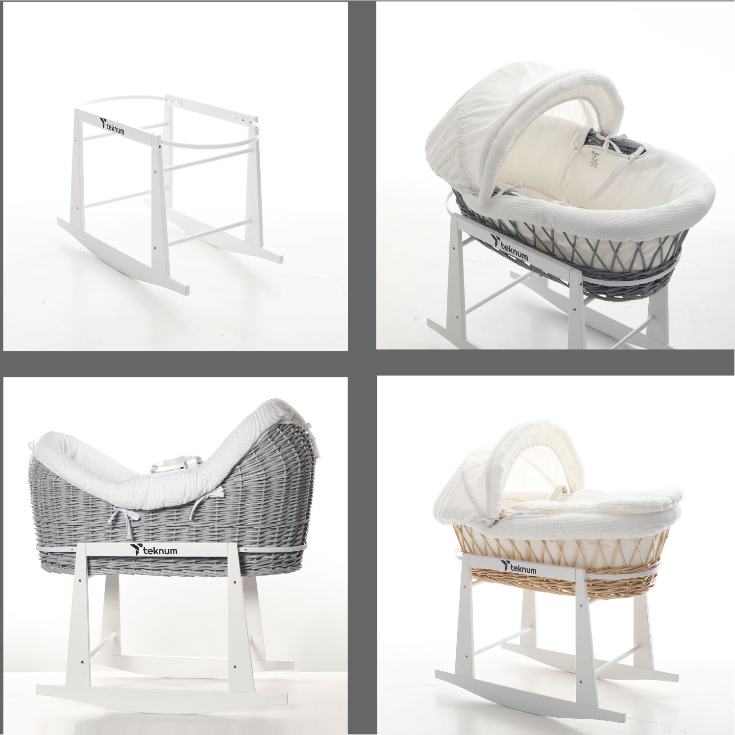 Teknum - Wicker Pod Moses Basket Rocker Stand - White