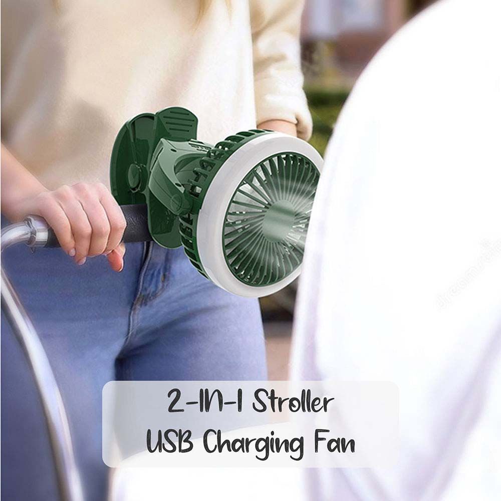 Teknum - 2-In-1 Stroller USB Charging Fan w/ Light - Green