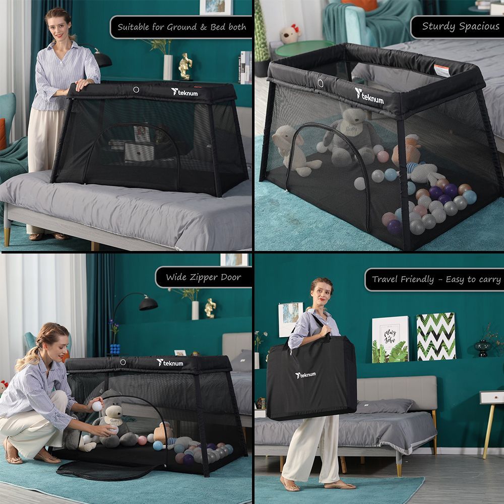 Teknum - Portable Quick Fold Playard & Cot - Midnight Black