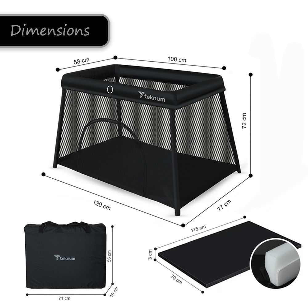 Teknum - Portable Quick Fold Playard & Cot - Midnight Black