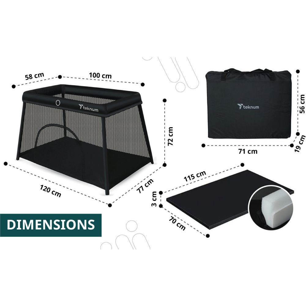 Teknum - Portable Quick Fold Playard & Cot - Midnight Black