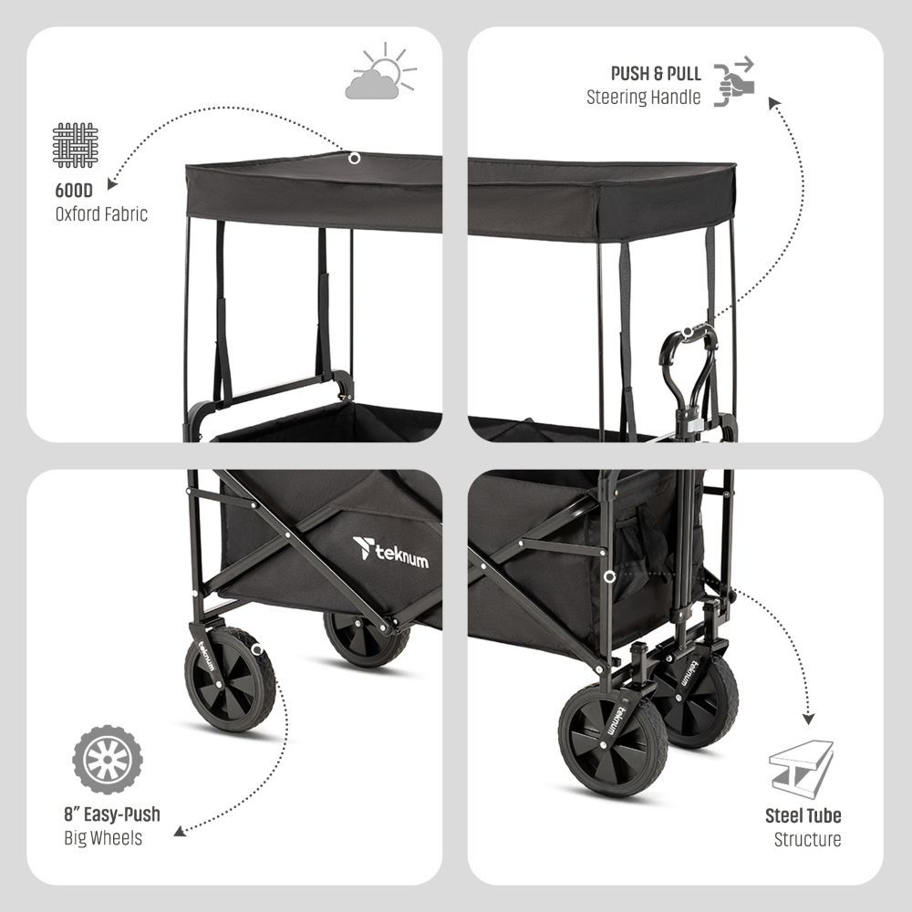 Teknum - Folding Wagon Cart w/ Canopy - Black