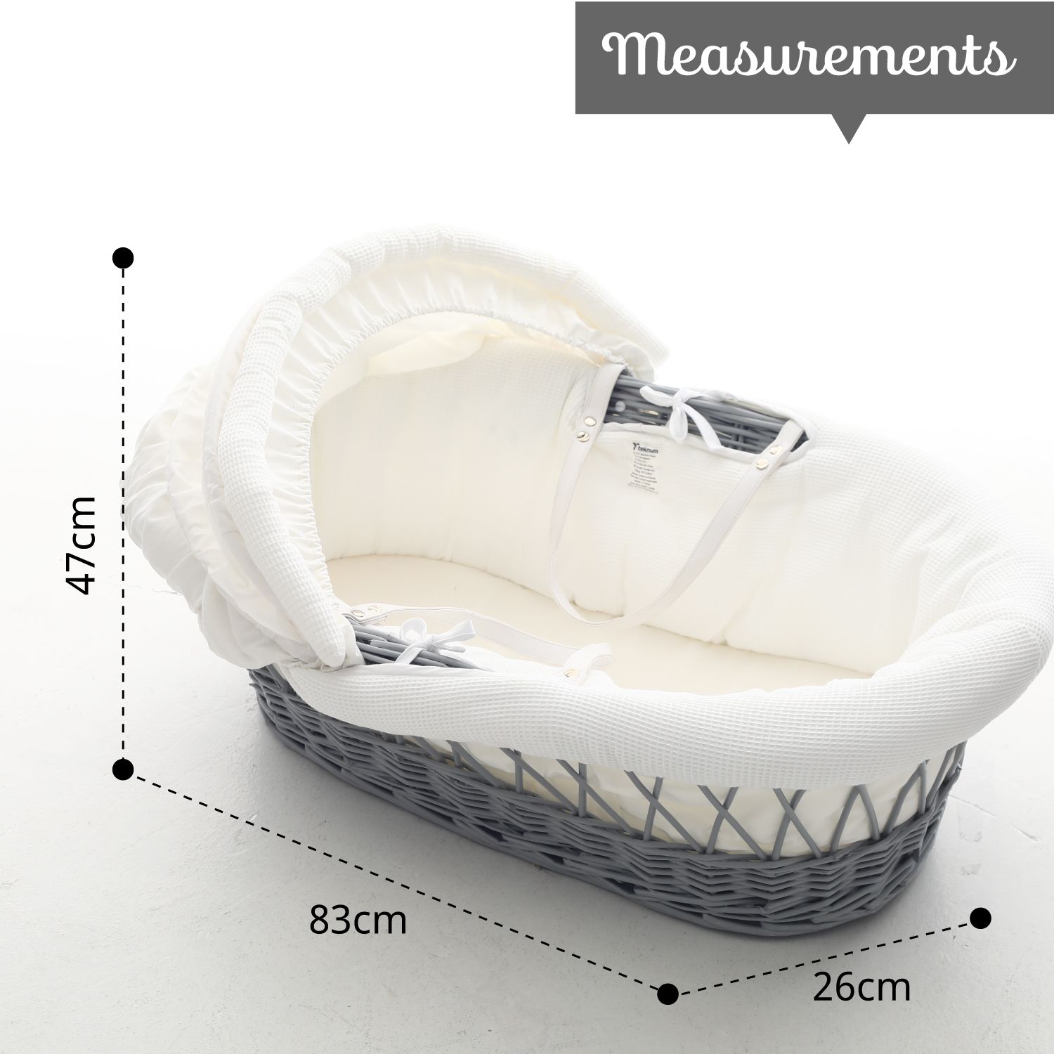 Teknum - Wicker Moses Basket W/ Waffle Beddings & Stand - Grey