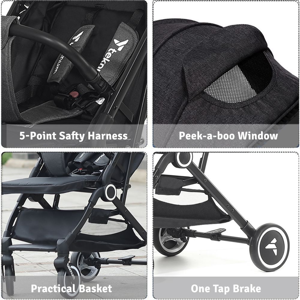 Teknum Travel Cabin Stroller with Coffee Cup Holder - Black