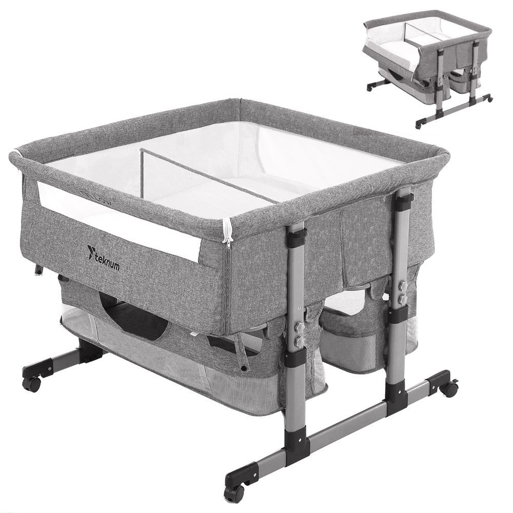 Teknum -Twin Bedside Fellow Crib - Grey