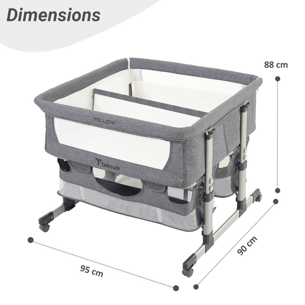 Teknum -Twin Bedside Fellow Crib - Grey