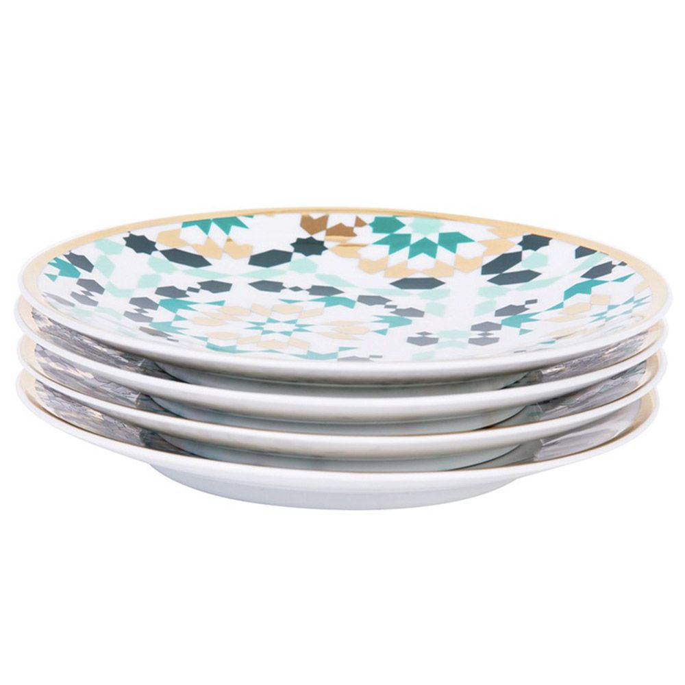 Silsal - 4 Mirrors Dessert Plates - Emerald w/ 22 Carat Gold