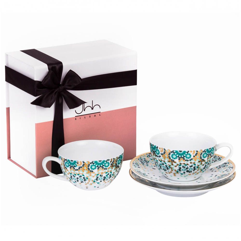 Silsal - Gift Box of 2 Mirrors Emerald Green Teacups