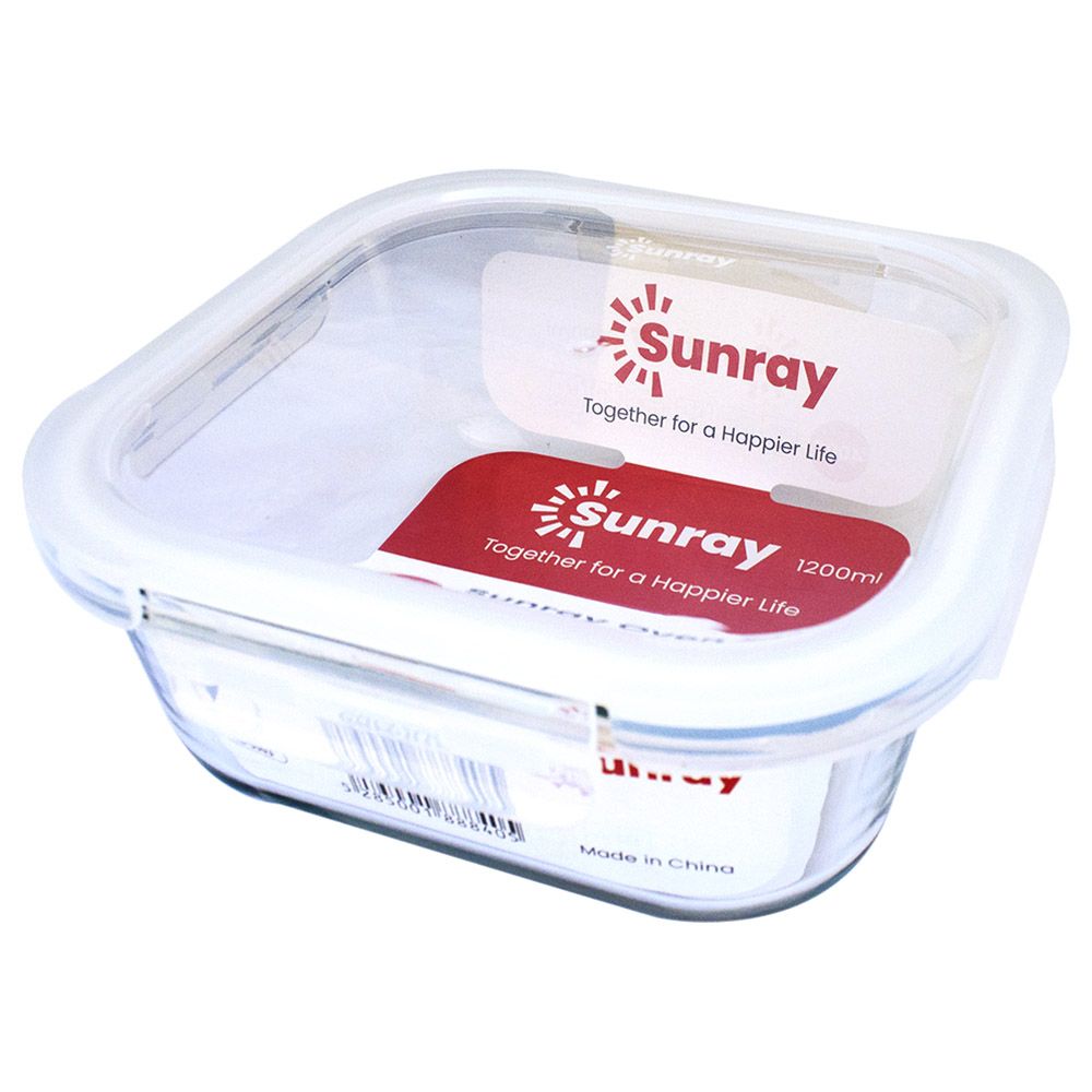 Sunray - Borosilicate Glass Square Food Container - 1200ml