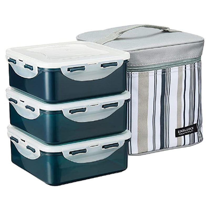 Lock&Lock - Lunch Box 3pc-Set Stripe Bag - Grey