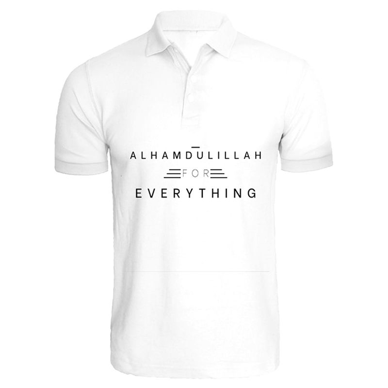 BYFT - Alhamdulillah For Everything Printed Polo T-Shirt - White