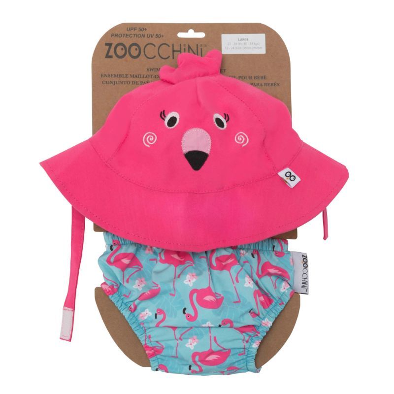 Zoocchini - Baby Swim Diaper & Sun Hat Set - Flamingo