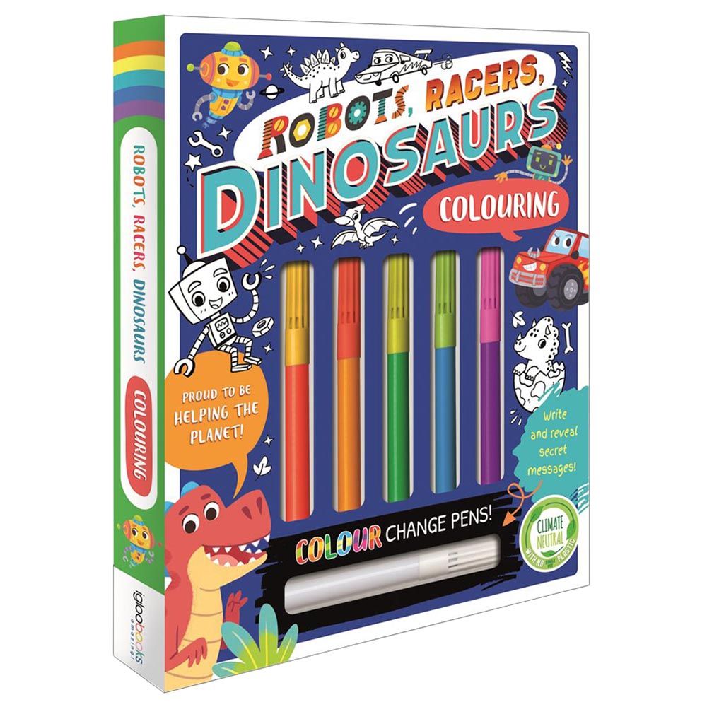 Robots, Racers, Dinosaurs Colouring: Book And Pen Set