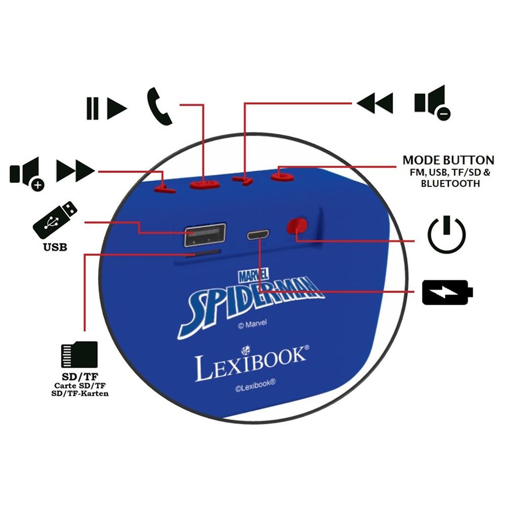 ليكسي بوك - مكبر صوت بلوتوث وراديو متنقل - سبايدرمان