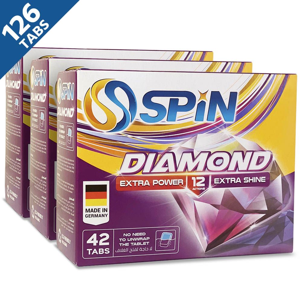 Spin Diamond Dishwasher Detergent Tablets 126 Tabs 3x42 Tabs