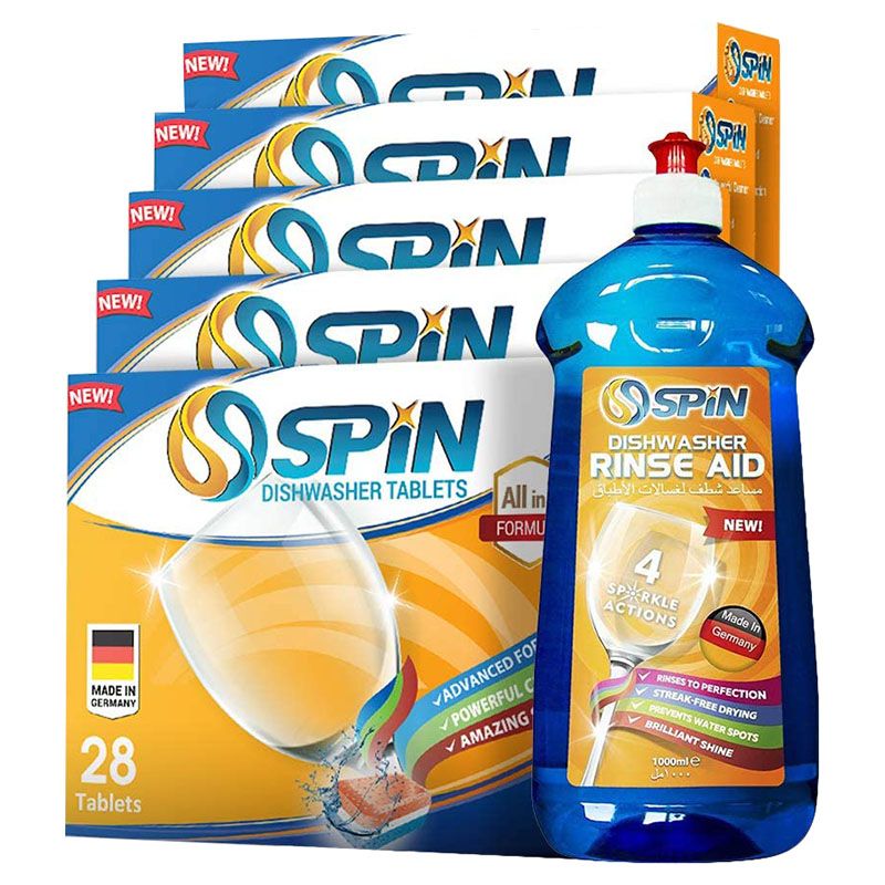 Spin - Dishwasher Detergent Tablets 140pcs & Rinse Aid 1000ml