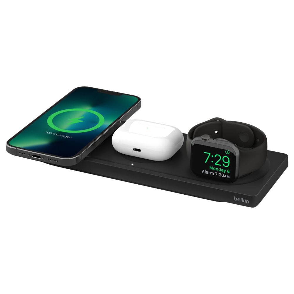 Belkin - 3-in-1 Wireless Charging Pad W/ Magsafe - Black