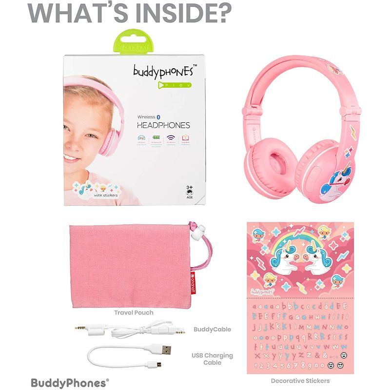 BuddyPhones - Wireless Bluetooth Headphones for Kids - Pink Hearing Protection