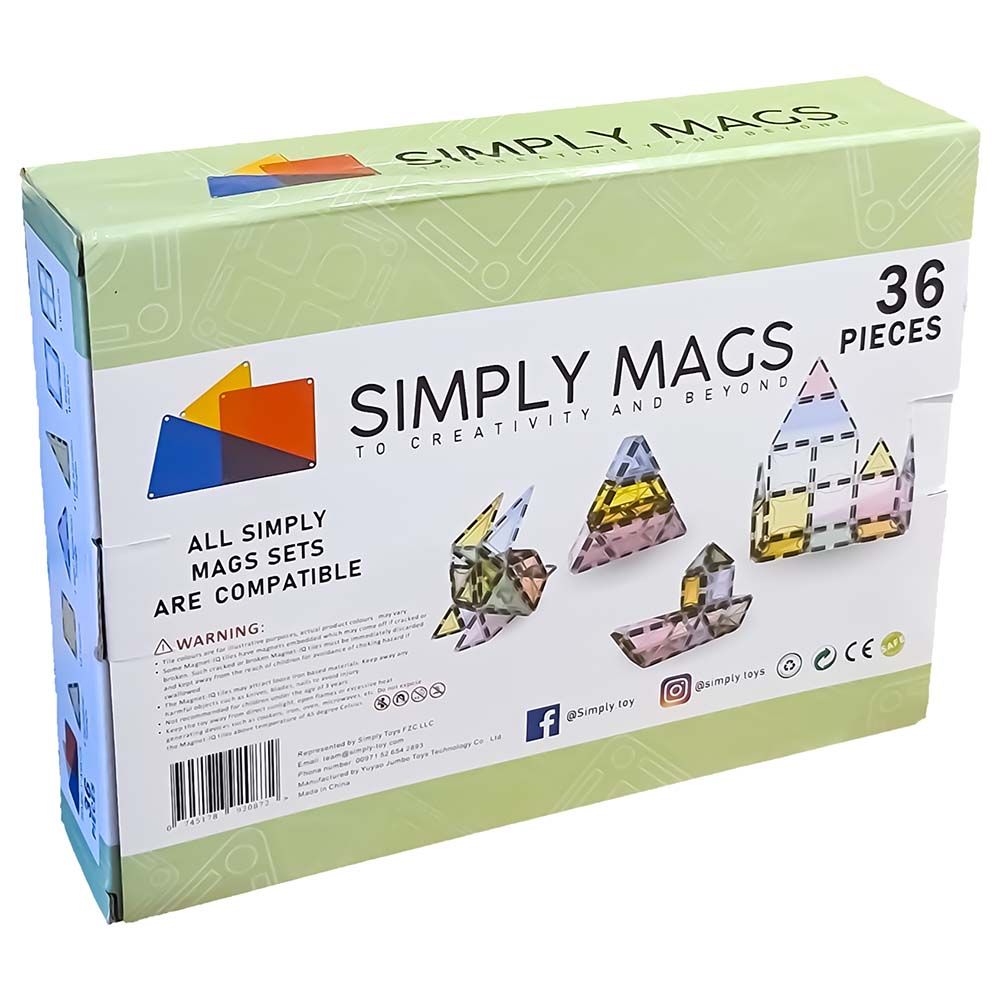 Simply Mags - Pastel Magnetic Tiles 36Pcs-Set