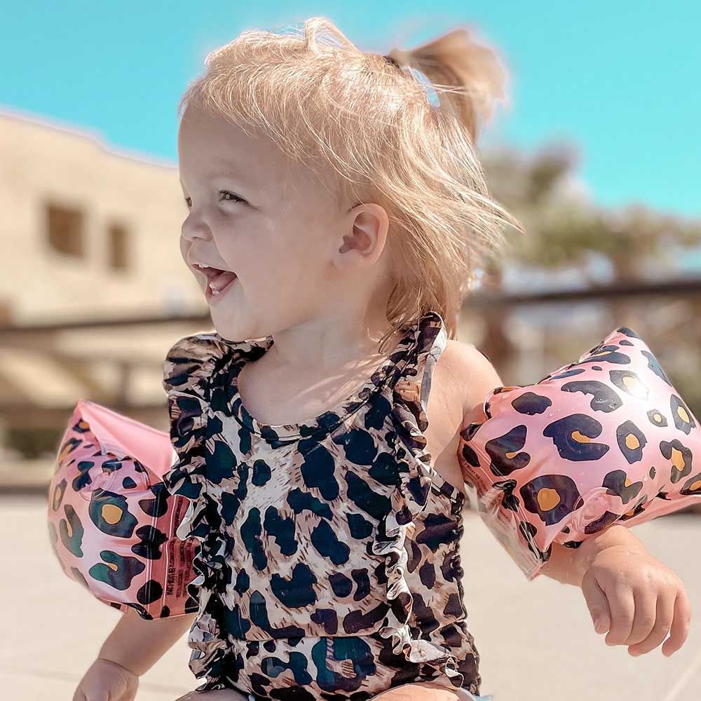 Swim Essentials - Leopard Inflatable Swimming Armbands 0-2Y - Rose Gold