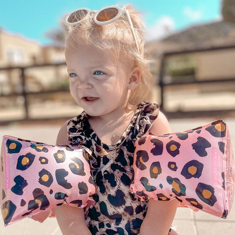 Swim Essentials - Leopard Inflatable Swimming Armbands 0-2Y - Rose Gold