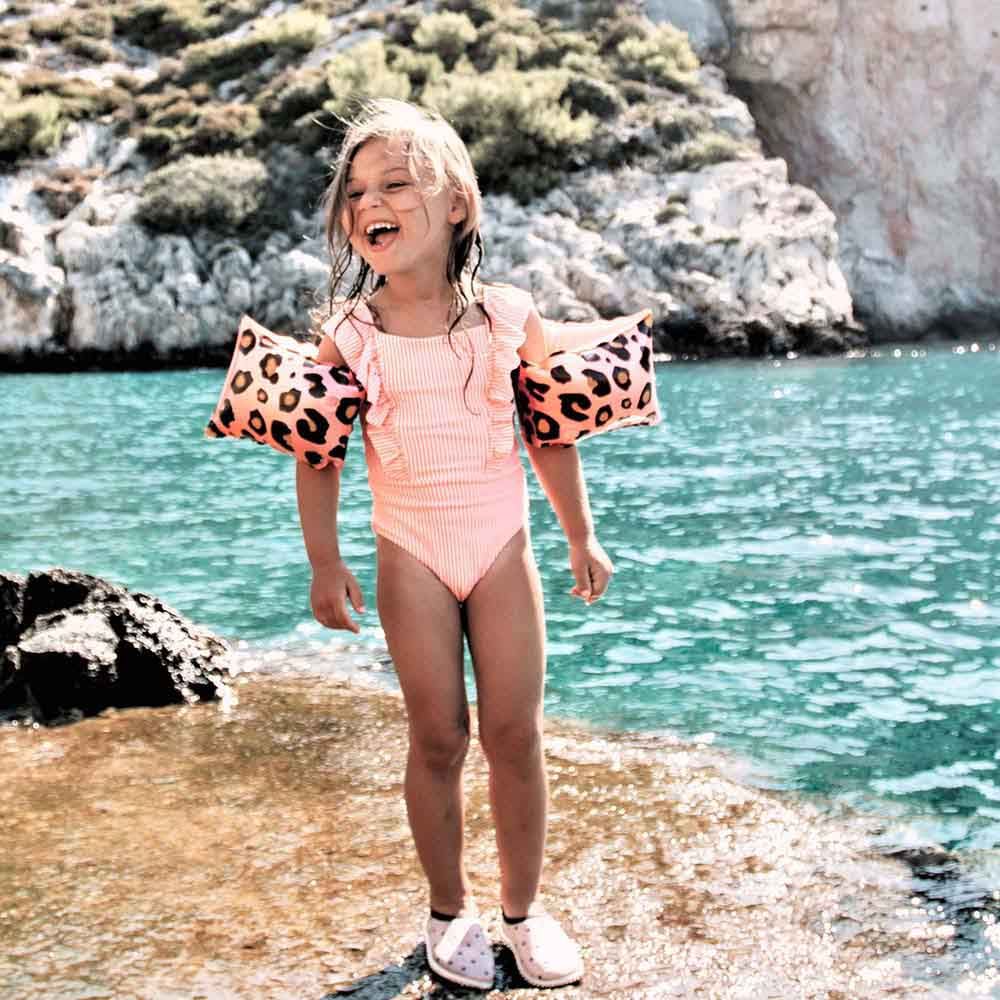 Swim Essentials - Leopard Inflatable Swimming Armbands 2-6Y - Rose Gold