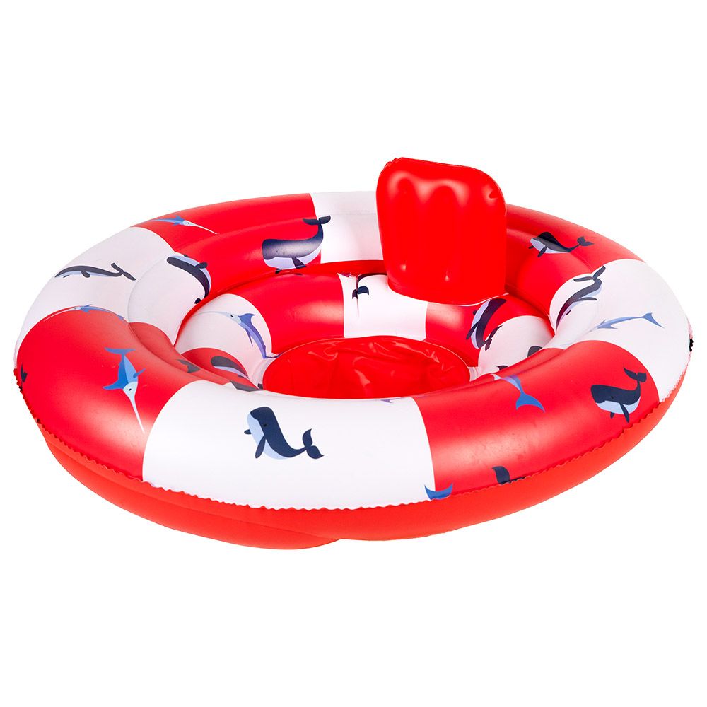 Swim Essentials - Whale Life Buoy Printed Baby Swimseat 0-1Y - Red/White