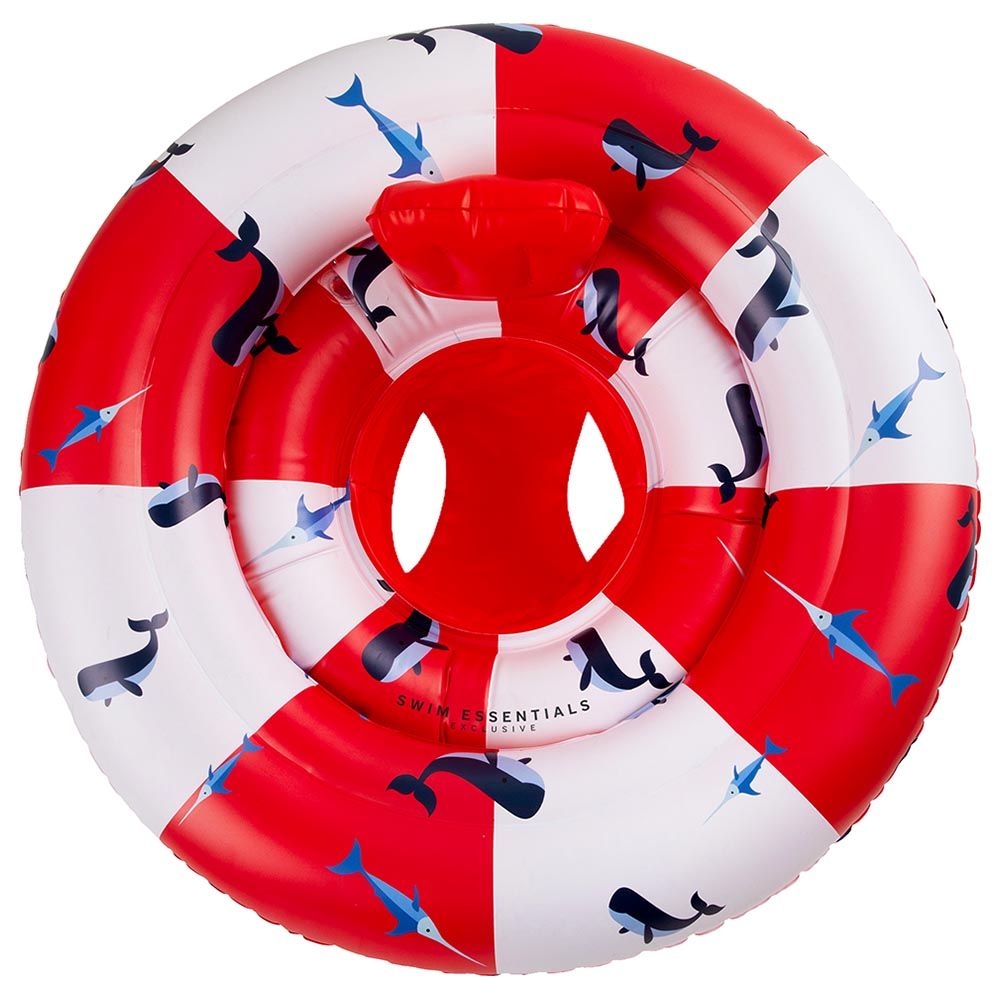 Swim Essentials - Whale Life Buoy Printed Baby Swimseat 0-1Y - Red/White