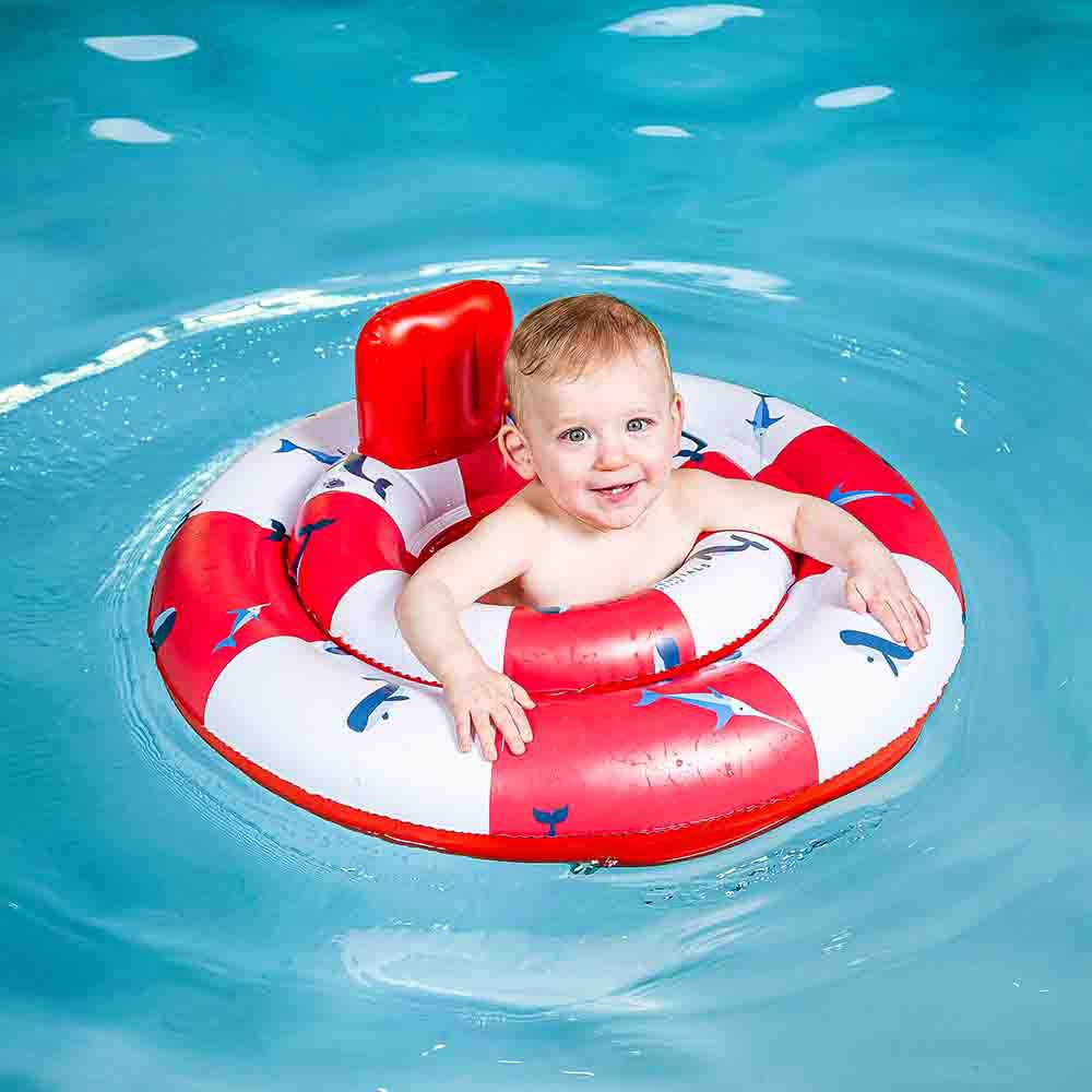 Swim Essentials - Whale Life Buoy Printed Baby Swimseat 0-1Y - Red/White