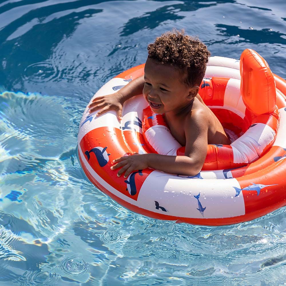 Swim Essentials - Whale Life Buoy Printed Baby Swimseat 0-1Y - Red/White