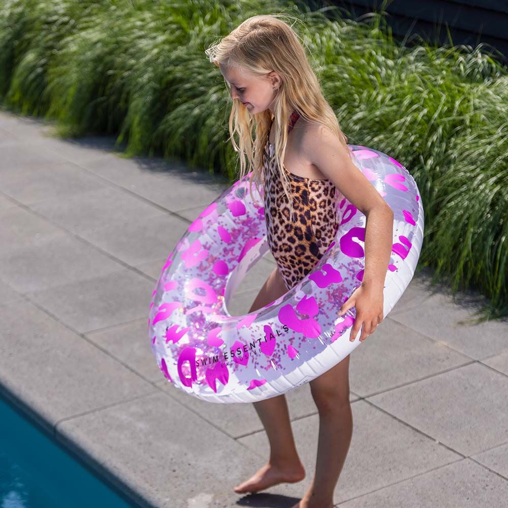 Swim Essentials - Neon Leopard Printed Swimring - 90cm - Pink