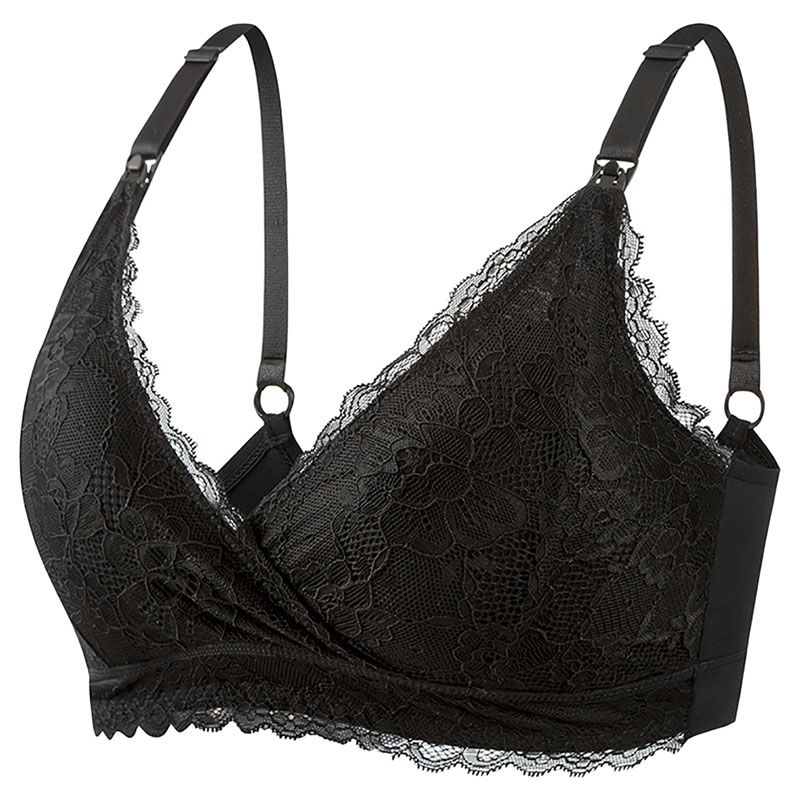 Blooming Blossom Lace Seamless Wireless Nursing Bra - Black