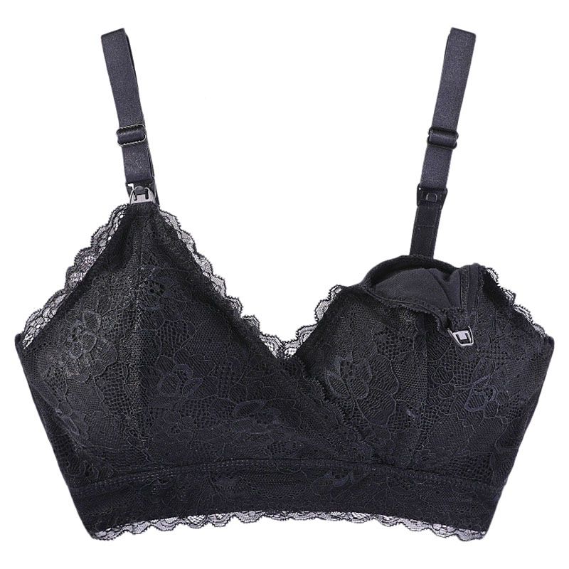 Blooming Blossom Lace Seamless Wireless Nursing Bra - Black