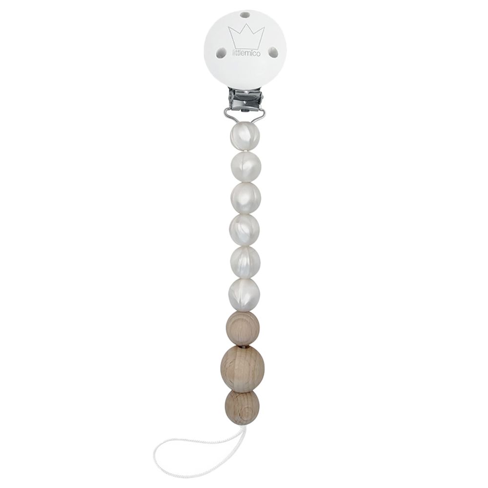 LittleMICO - Sol Silicone/Wood Pacifier Holder - Pearl