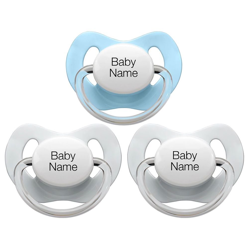 Littlemico - Personalised Pacifiers 0-6M 3pc - Grey/Blue