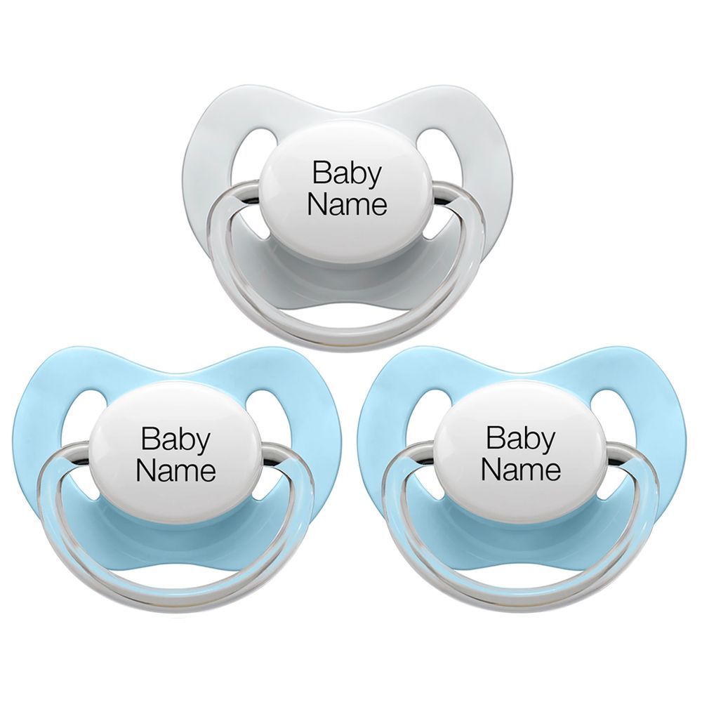 LittleMICO - Personalised Pacifiers 5M+ 3pcs - Blue/Grey