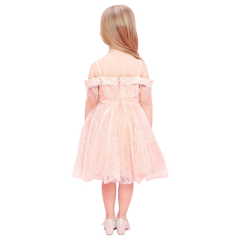 Baby Doll - Cold Shoulder Sleeveless Tulle Dress - Peach