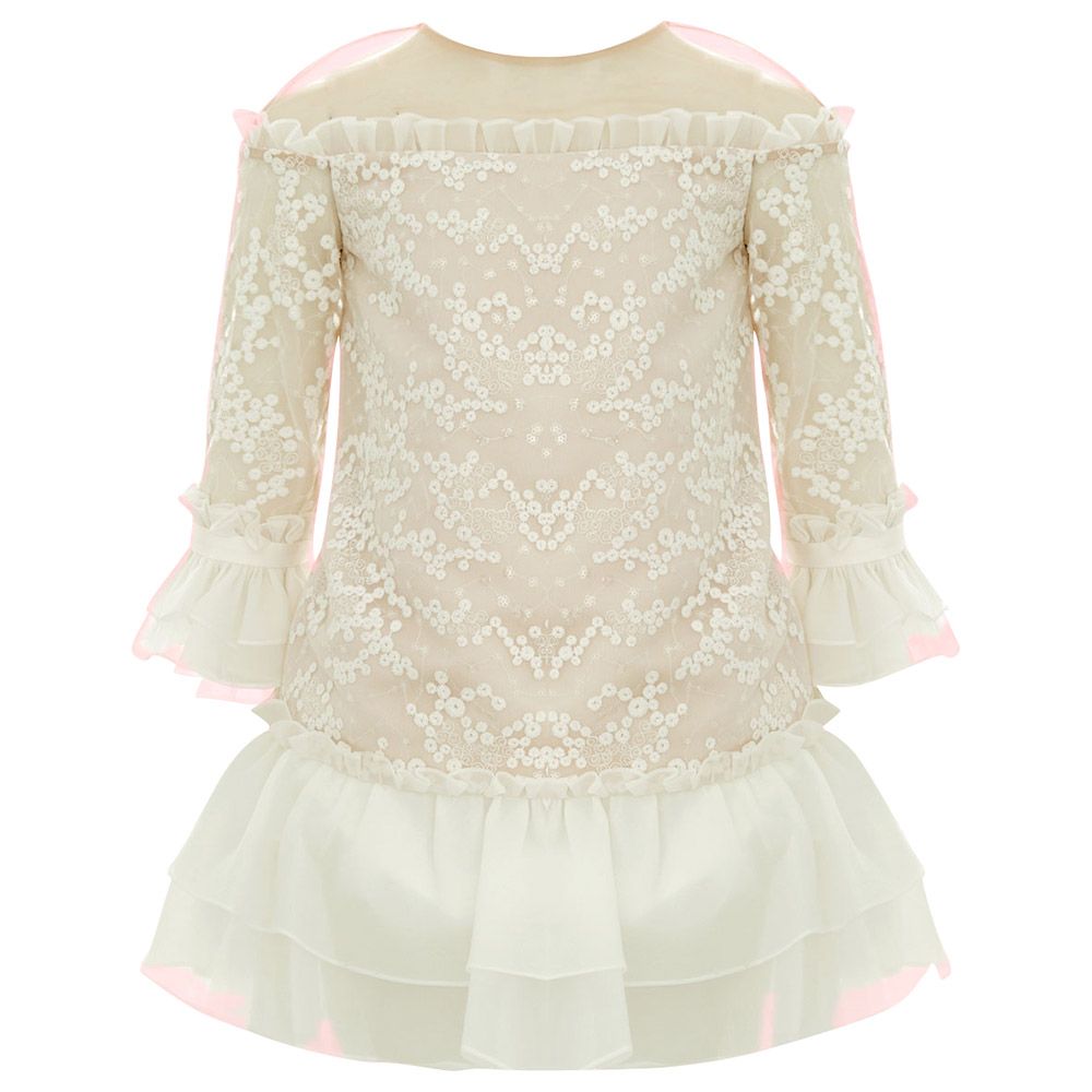 Baby Doll - Embroidery Short Dress With Sequence - Ivory