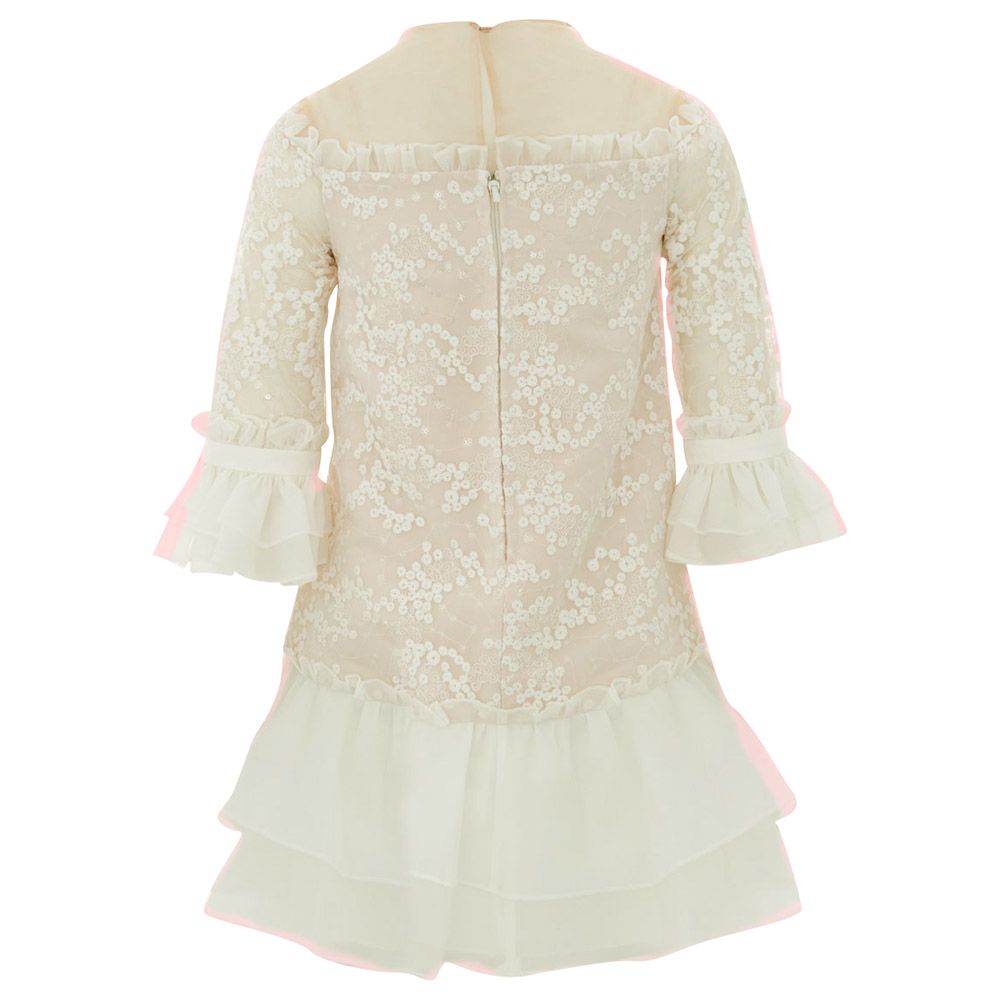 Baby Doll - Embroidery Short Dress With Sequence - Ivory