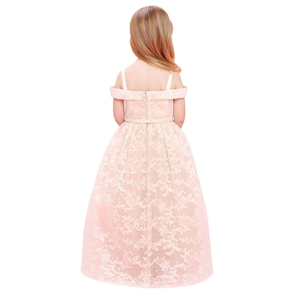 Baby Doll - Embroidery Long Dress With Sequence - Ivory