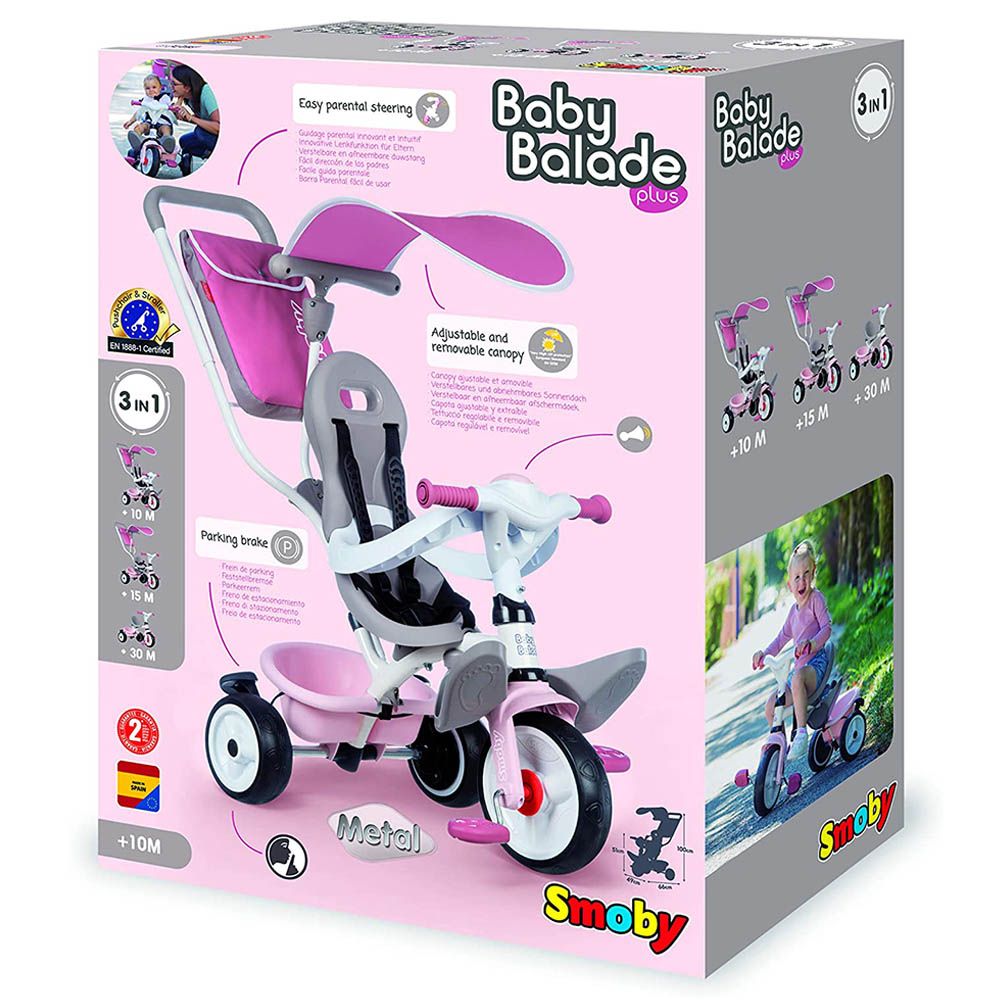 Smoby - Baby Balade Plus Tricycle Rosa