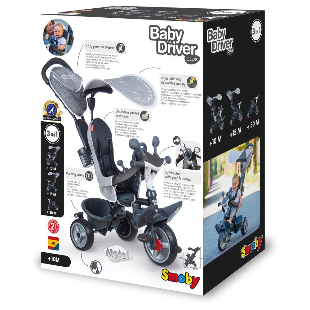 Smoby - Baby Driver Plus Tricycle - Grey