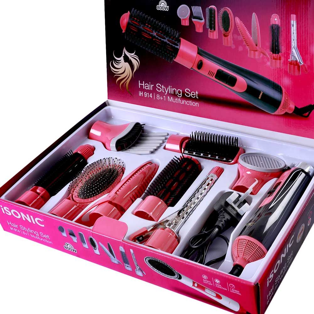 Isonic - 8+1 Hair Styling Set - Black/Pink