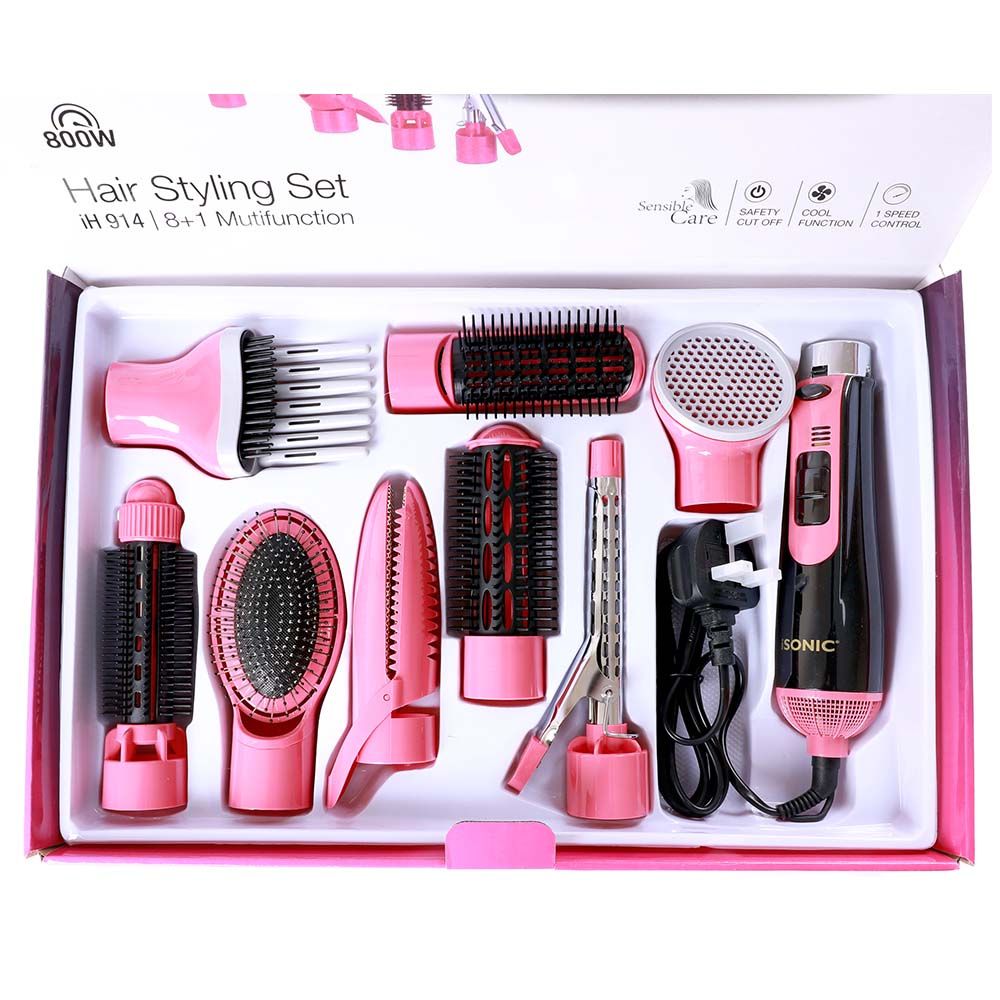 Isonic - 8+1 Hair Styling Set - Black/Pink