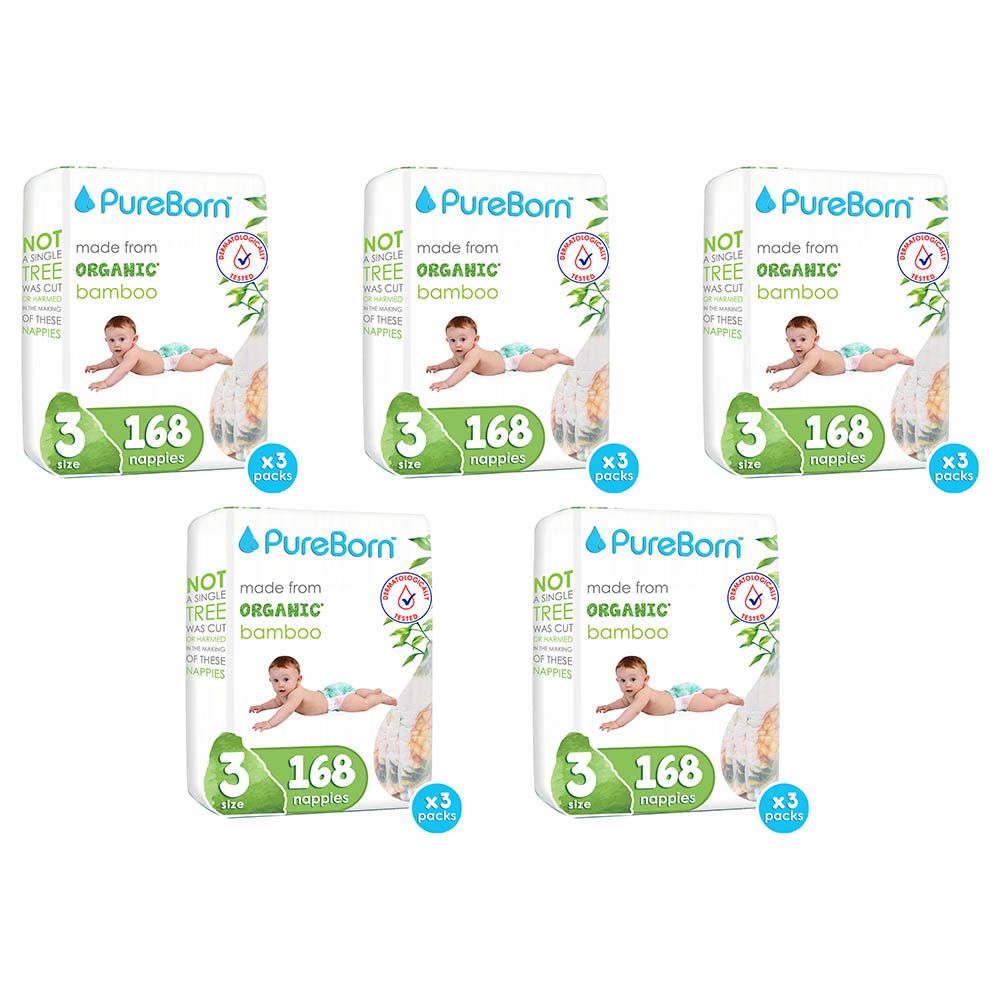 Pure Born - Size 3 Double Pack 5.5-8kg Nappy 56's x 3 Bundle - Assorted