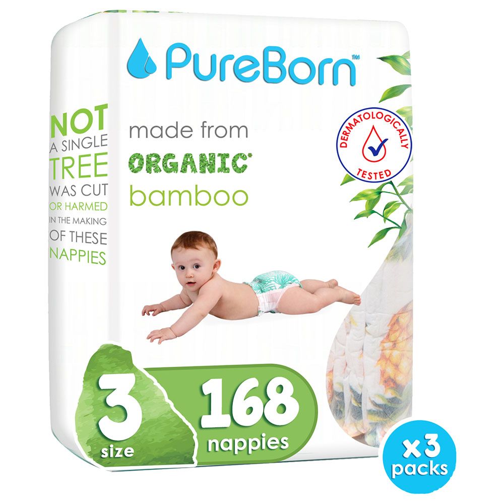 Pure Born - Size 3 Double Pack 5.5-8kg Nappy 56's x 3 Bundle - Daisy