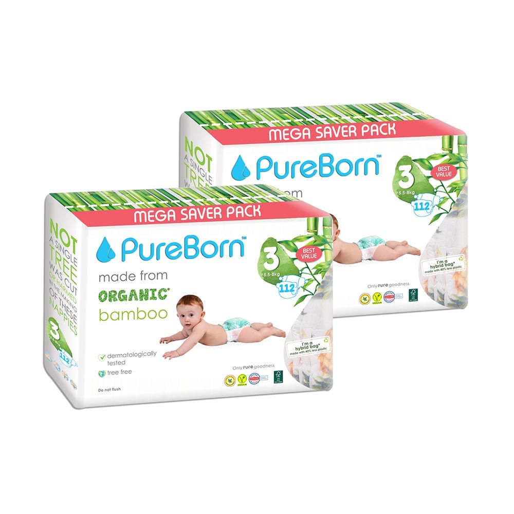 Pure Born - Size 3 Master Pack 5.5-8kg Nappy 112's x 2 Bundle - Tropic 